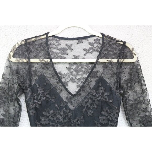 Express Black Lace V-Neck Dress-Whimsigoth-Size 0-New with Tags - Picture 3 of 9